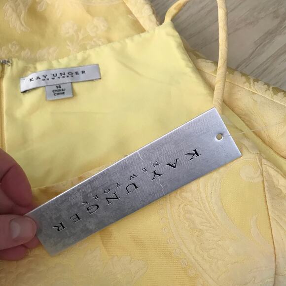 Kay Unger Dress Size 14 Knee Wrap Lorraine Jacquard‎ Pencil Slit Asymmetric READ - Picture 9 of 16